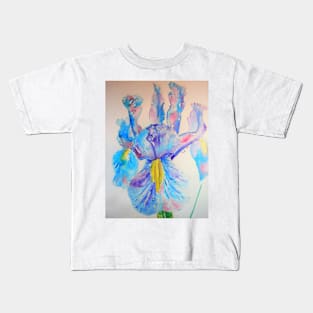 Iris Watercolor Painting - Blue with Raindrops Kids T-Shirt